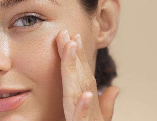 close up of a young woman with smooth skin