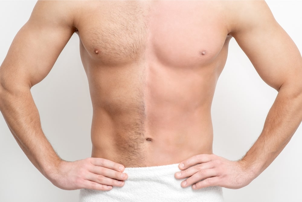 mans half waxed body