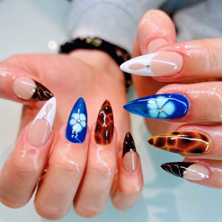 blue and brown nail art
