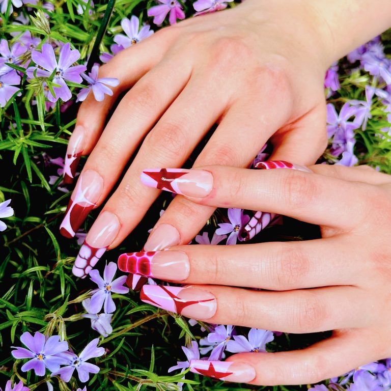 purple and red nail art
